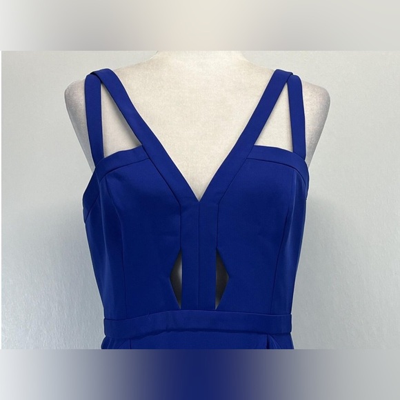 Size 0 BCBG Royal Blue ruffled hem dress with 2 front slits and cutouts - Picture 3 of 9